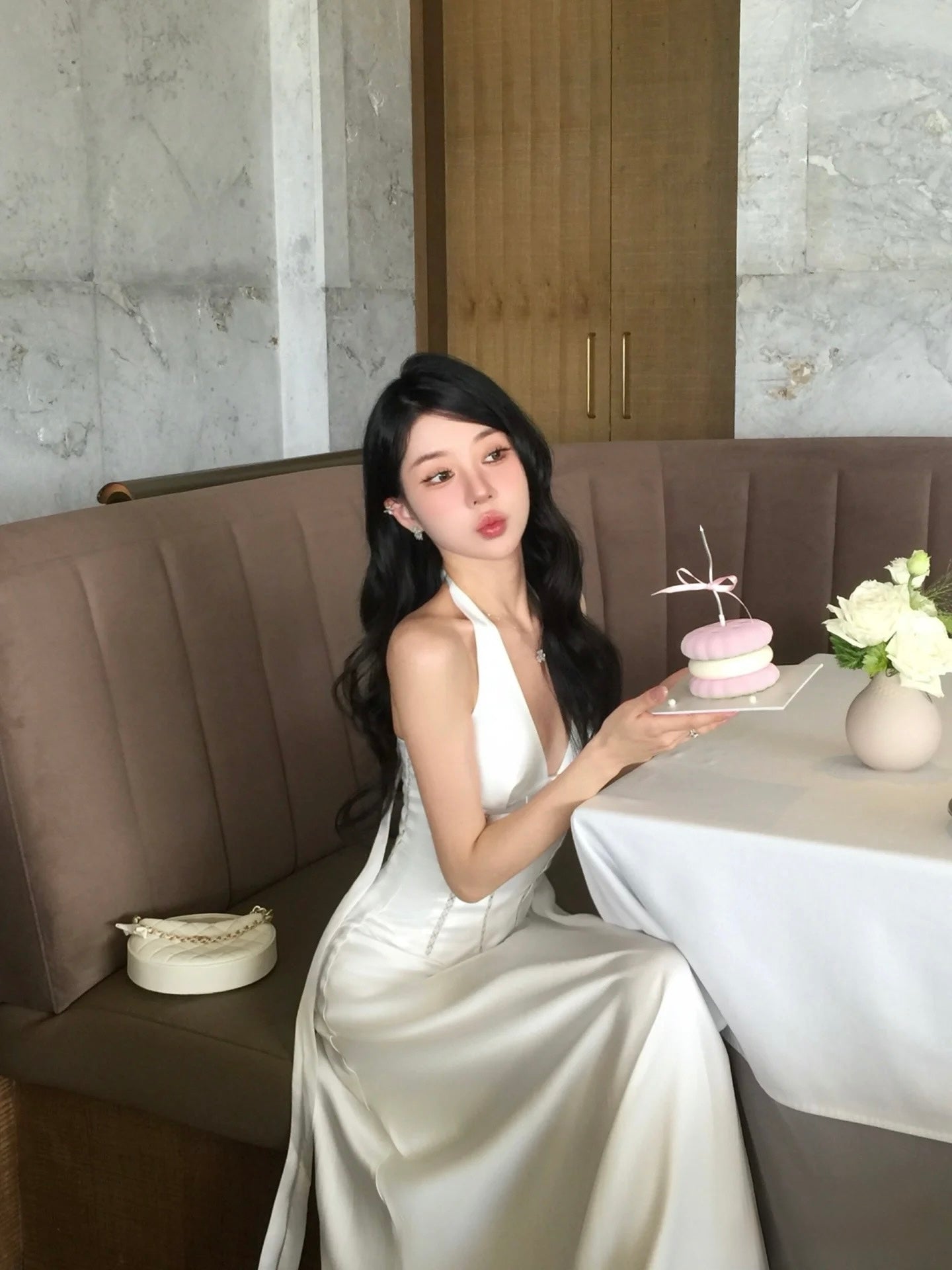 a- Long White Satin Dress
