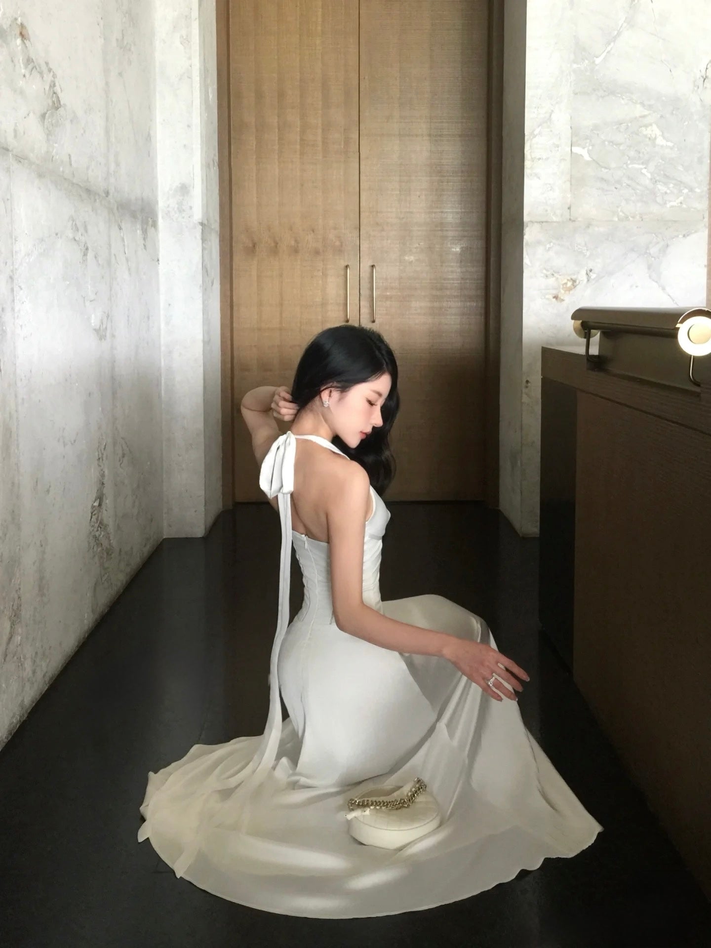 a- Long White Satin Dress