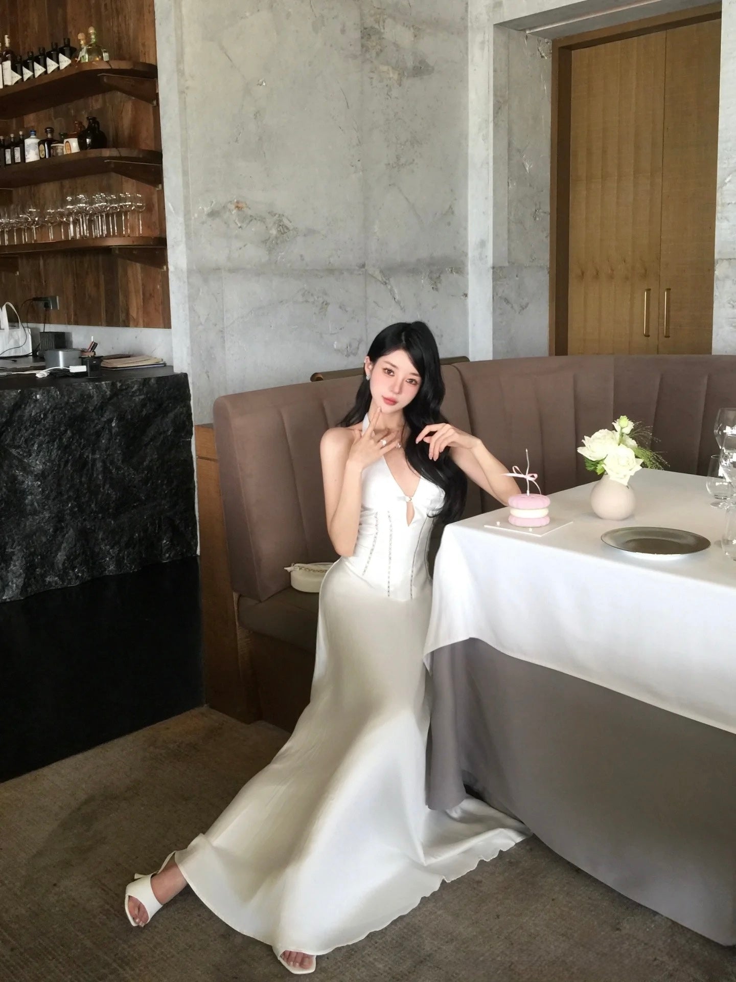 a- Long White Satin Dress
