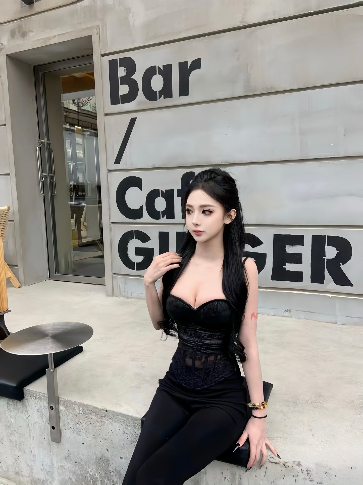 Leather Corset with Lace Stitching