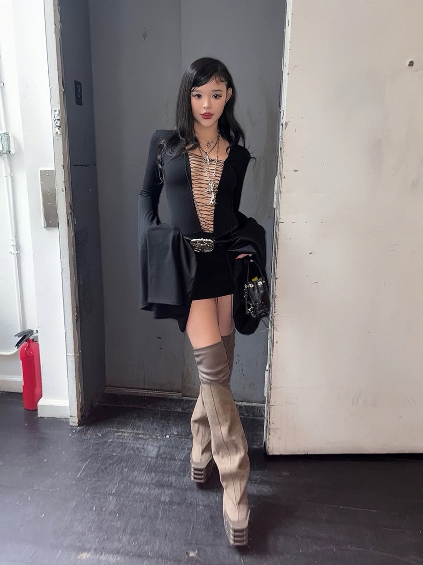 A- Black Deep-V Dress