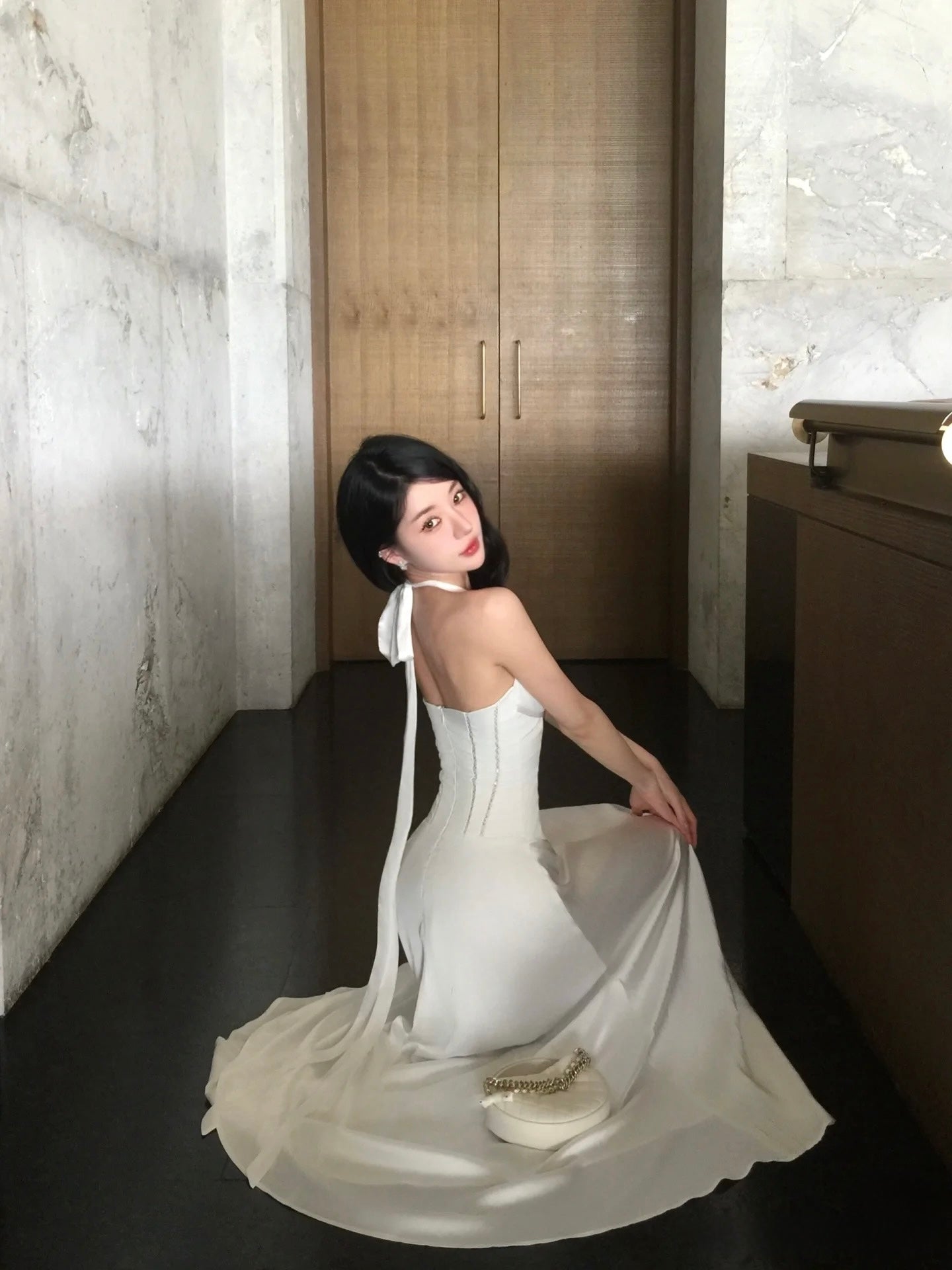 a- Long White Satin Dress