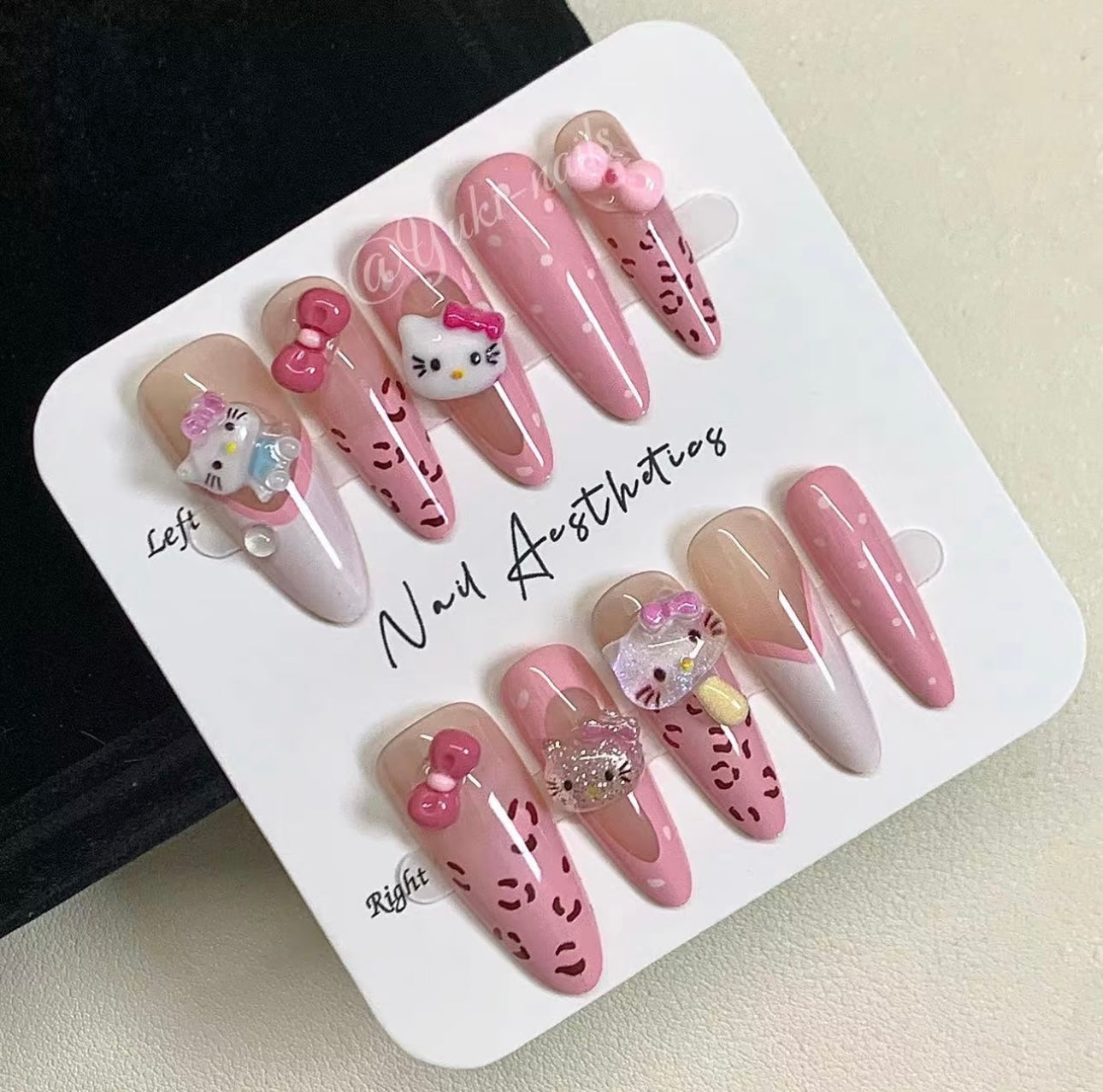 Leopard Hello Kitty Nails