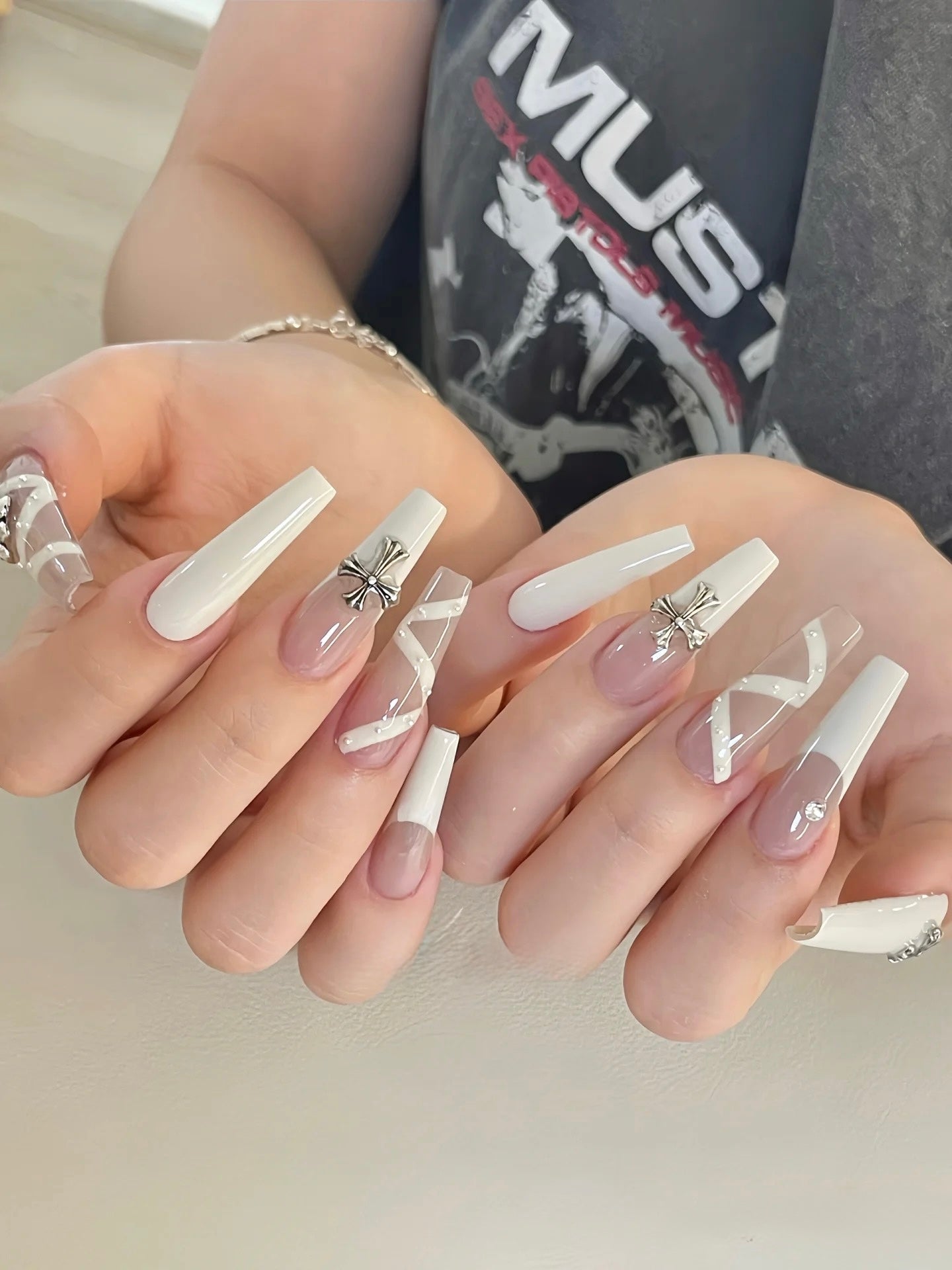 Ivory Ribbon Nails
