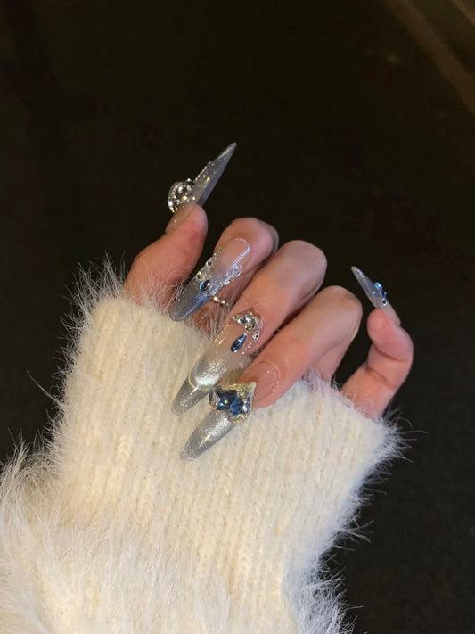 Blue Cat Eye Nails