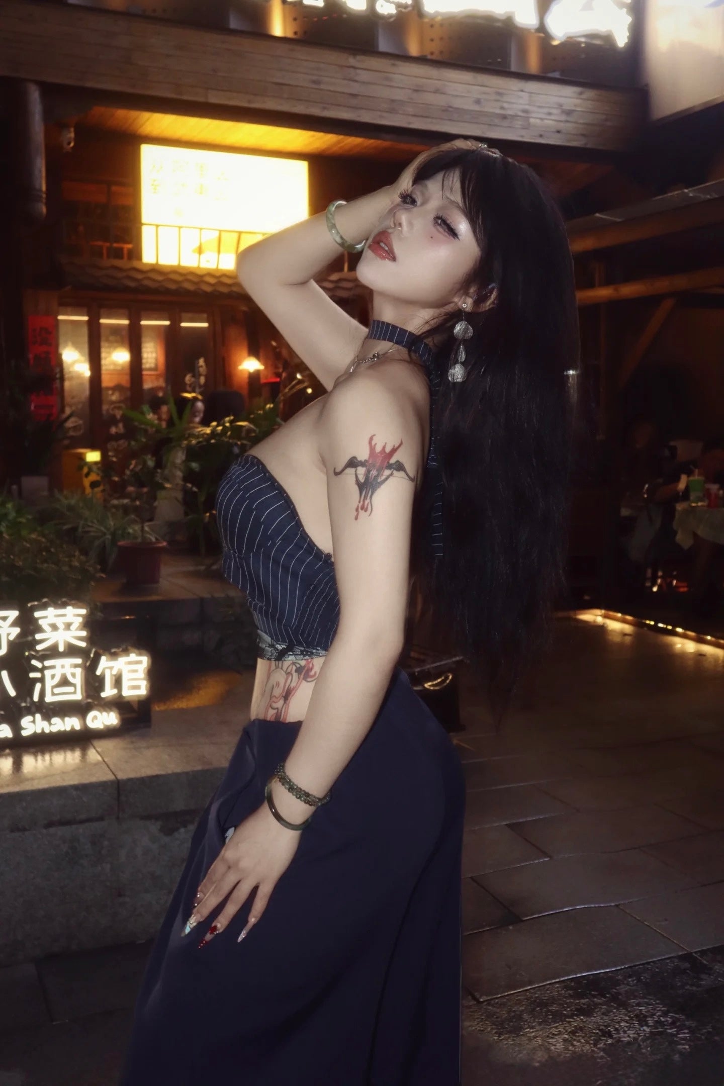 Navy Blue Striped Top