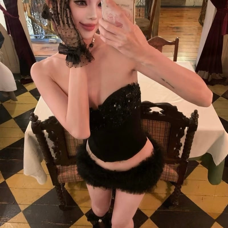 A- Black Strapless Top & Mini Skirt Set