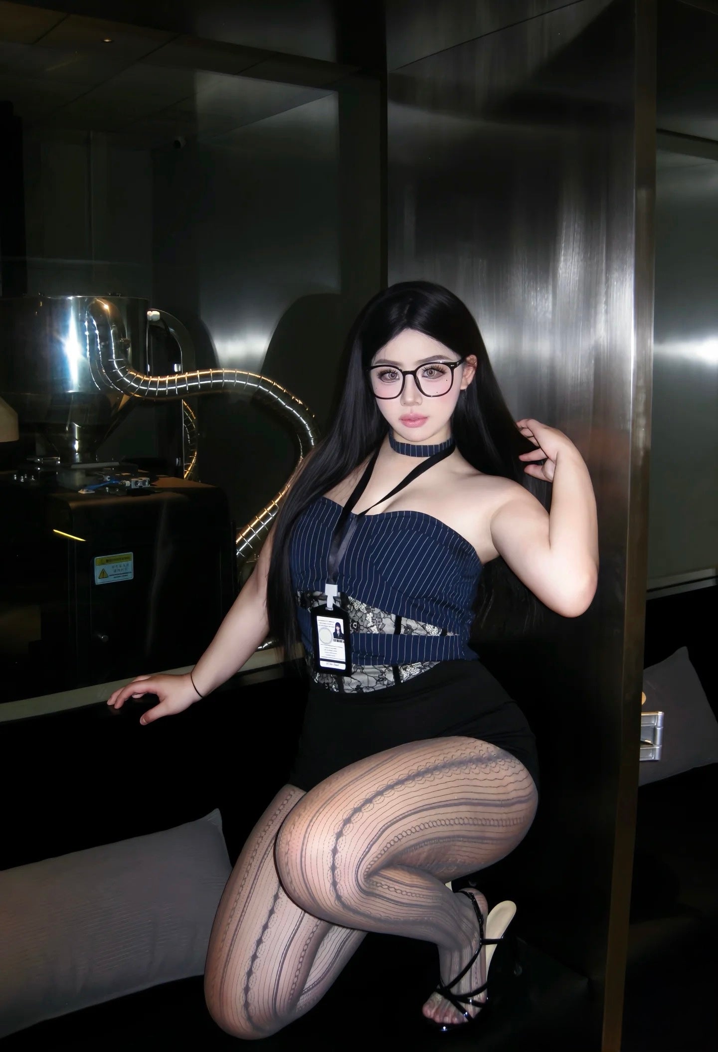 Navy Blue Striped Top