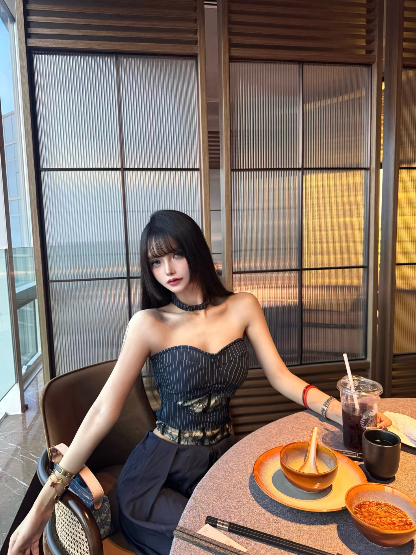 Navy Blue Striped Top