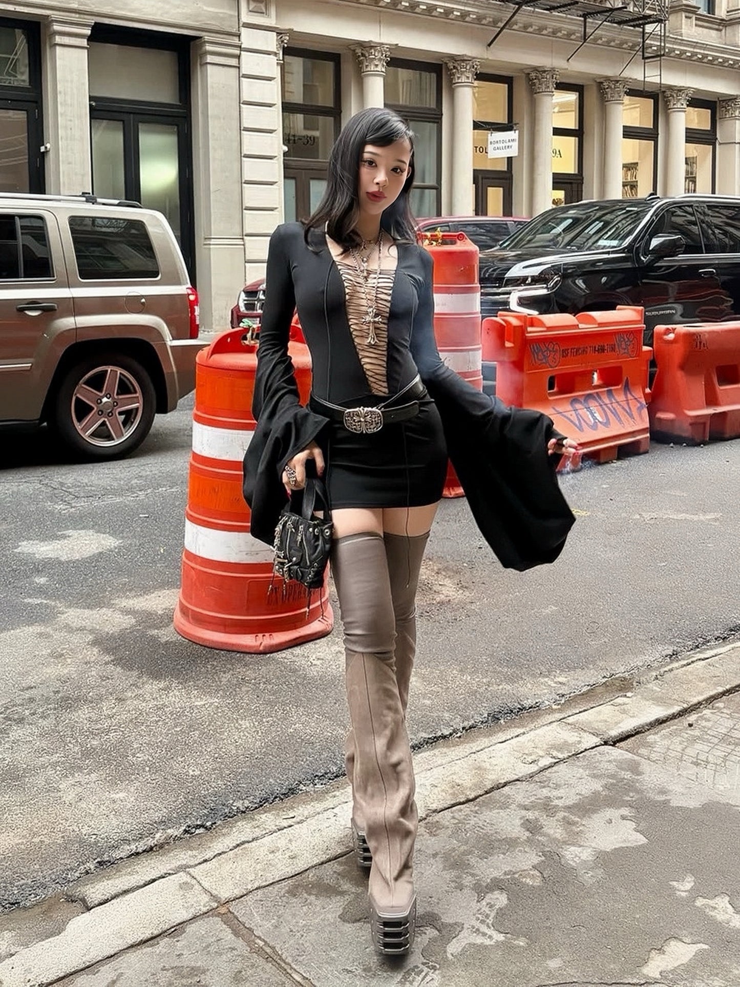 A- Black Deep-V Dress